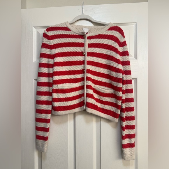 a new day Sweaters - a new day Red and Cream Stripped Cardigan